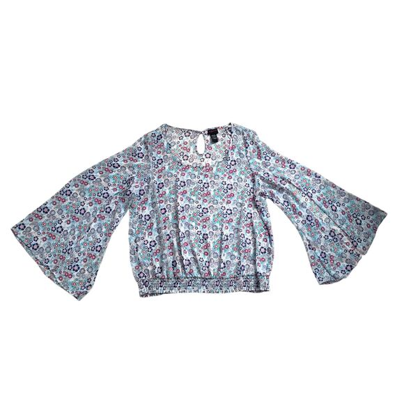 Torrid Floral Blouse Womens 1X 1 Flowy Slit Sleeve Sheer Peasant - Picture 1 of 12